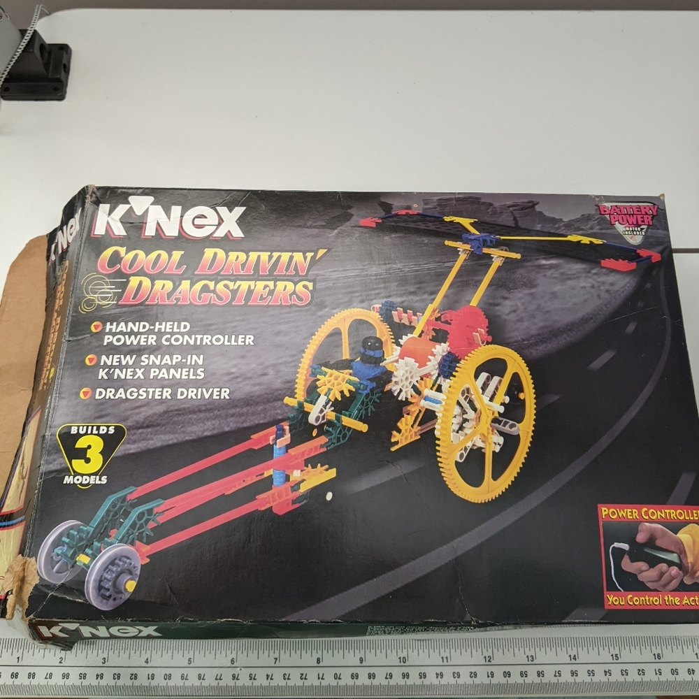 Vtg K'nex Cool Drivin' Dragster Set Makes 3 models w motor/box, book, Orig Owner